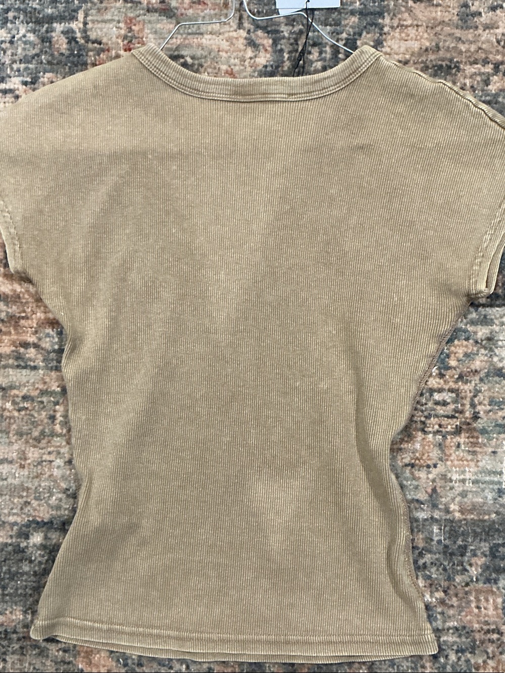 Zara Short Sleeve Ribbed Tee in Light Tan - Picture 3 of 4